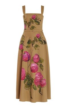 Printed Cotton Twill Midi Dress By Oscar De La Renta | Moda Operandi Fancy Gown, Clothes Basics, Twill Dress, Edgy Glam, Style Analysis, Barbie Sewing, Painted Roses, Office Clothes, Aline Skirt