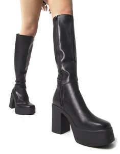 Platform Knee High Boots, Knee High Platform Boots, Clothing Wishlist, Funky Shoes, Vegan Boots, Wide Calf, Boots Knee, Chunky Boots, Boots For Sale