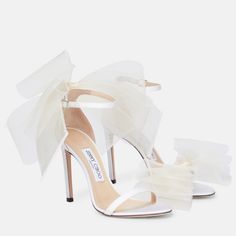 Jimmy Choo Aveline 100 Bow-Trimmed Sandals Color: White Size:37 Authentic Store Floor Sample One Shoe Has Dirt See Pic Heels With Tulle Bow, Aveline 100 Jimmy Choo, Jimmy Choo Aveline 100, Shoes With Bows High Heels, Jimmy Choo White Bow Heels, White Heels Png, Jimmy Choo White Heels, Jimmy Choo Bow Heels, White Jimmy Choo Heels