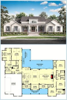 two story house plans with an open floor plan for the front and back of the house