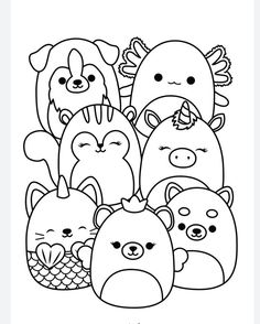 an animal coloring page with many different animals in the same line, including cats and dogs