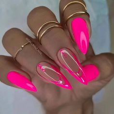 Pink Stiletto Nails, Bright Nail Art, Rosa Neon, Stiletto Nails Designs, Blue Nail Polish, Neon Nails, Birthday Nails, Nail Art Ideas, Chic Nails