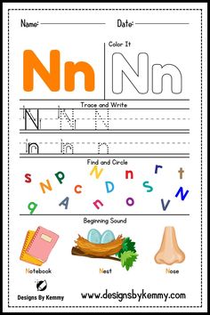 the letter n worksheet for children to learn how to write and draw letters