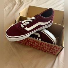 Brand New, Never Used Vans Old Skool Burgundy And White Skate Shoes Vans Platform Sneakers, Vans Limited Edition, Vans Suede, Checkered Vans, Pink Vans, Skater Shoes, Vans White, Purple Sneakers, Black Vans