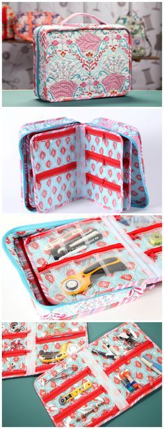 the inside of a purse is shown with different images