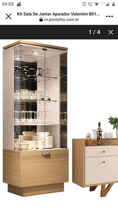 a wooden cabinet with glass doors and drawers