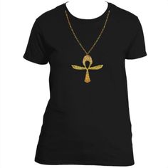 -This Unique Ankh Necklace Design simulates the appearance of wearing a 28" gold chain with the Kemetic (Egyptian) Ankh Pendant suspended at chest level. -It has advantages which will allow no tarnishing of the chain. -This T is unique and is definitely an eye catcher and conversation starter. Represent "Ankh Life" with this unique Tee. Women's Feminine Cut Tee Hand Pressed in the U.S.A. Durable Heat Transfer Material 6.1 Oz, Preshrunk Ultra Cotton Seamless 7/8" Collar Taped Neck and Shoulders S Ankh Pendant, Egyptian Ankh, Ankh Necklace, Cut Tees, Necklace Design, Chain Gold, Conversation Starters, An Eye, Necklace Designs