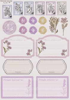 a set of stamps with flowers on them and some other things to put in it