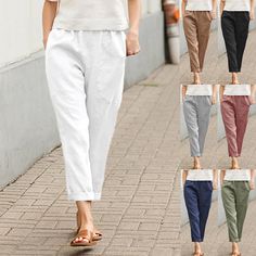 Women's Large Pocket Pure Color Comfort Leisure Cotton Linen Casual Straight-leg Pants Gray Hoodies, Casual Linen Pants, Pant For Women, Cotton Linen Pants, Big Pocket, Linen Casual, Estilo Hip Hop, Elastic Waist Pants, Loose Pants