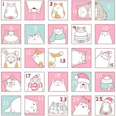 an animal themed calendar is shown with numbers and images for each month, including cats