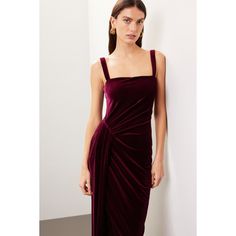 Red velvet (90% Polyamide, 10% Spandex). Column. Sleeveless. Square neck. Back zipper closure. 58" from shoulder to hemline. Made in the USA of imported fabric. Burnout Velvet Dress, Delicate Gold Jewelry, Rachel Parcell, Burnout Velvet, Royal Look, Floral Gown, Black Halo, Rent The Runway, Formal Style