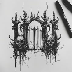 Hell Tattoo Design Set Gates Of Hell Tattoo, Dark Horror Tattoo Designs, Hell Tattoo Ideas, Skulls Tattoo Design, Hell Tattoo, Victorian Tattoo, Traditional Mehndi, Backpiece Tattoo, Heaven Tattoos