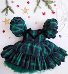 Christmas Baby Dress, Christmas Girl Dress, Green Dress, Plaid Baby Dress, Puffy Sleeve Dress, Tutu Toddler Dress, Flannel Baby Dress, Christmas Photoshoot, Christmas Gown, Dress For Photoshoot, Green Plaid Dress, Knee Length Dress Cute Christmas dress for baby girl have very original fashionable design... is so gorgeous that we do not have enough words to express how is it! Perfect for any celebration - Christmas, birthday party, wedding flower girl, prom, photoshoot, festivals wear, dance, dre Winter Gowns, Green Plaid Dress, Green Tutu, Christmas Dress Baby, Christmas Hair Accessories, Puffy Dresses, Plaid Baby, Tartan Christmas