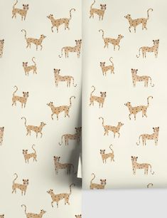 a wallpaper with cats and giraffes on it's side, next to a white background