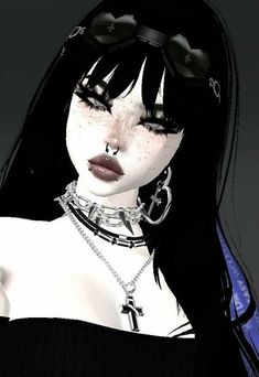 a woman with black hair and piercings on her nose