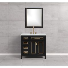 a bathroom vanity with a mirror above it