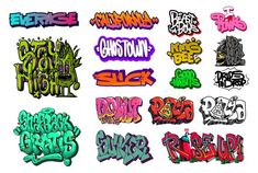 various graffiti font and numbers on a white background