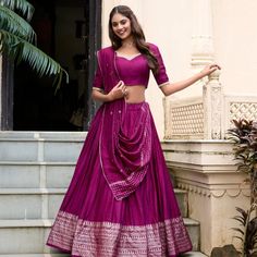 *🌷Lehenga Choli🌷* Crafted for Grace and Beauty: Pure Chanderi Plain Lehenga with Intricate Zari Work Border, Accompanied by Sequin Embellished Dupatta 💓 *Catalogue : PRIYADARSHI* LN(2811) *Lehenga(Stitched)* Lehenga Fabric : Pure Chanderi Lehenga Work : Plain With Zari Weaving Work Border Lehenga Waist : SUPPORTED UP TO 42 Lehenga Closer : Drawstring With Zip Stitching : Stitched With Canvas And Full Inner Length : 42 Flair : 3.30 Meter Inner : Micro Cotton *Blouse(Unstitched)* Blouse f... Engagement Lehenga, Special Outfits, Party Wear Gown, Traditional Indian Dress, Top Indian