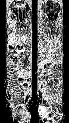 two black and white images with skulls on them