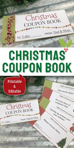 christmas coupon book with the title overlaying it in green and red colors