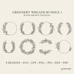 greenery wreath bundle 1 hand drawn designs for svg, eps and png