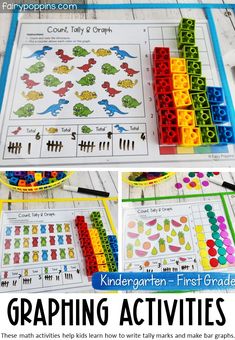 These hands on graphing activities help kids learn how to write tally marks and record the data on a bar graph. #graphingactivities #bargraph #kindergartenmath #datacollection #tallymarks #firstgrademath Bar Graph Activities, Tally Mark Activities, Bar Graphs Activities, Fairy Poppins, Graph Math, Ways To Make 10, 1st Grade Math Centers, Probability Activities, Math Activities For Kindergarten