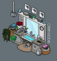 the simpsons bathroom is depicted in an animated style, with plants and other items on the floor