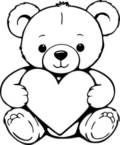 a black and white teddy bear holding a heart