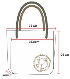 the size and measurements of a tote bag for women with an image of a teddy bear on it