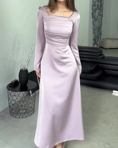 Satin Dresses Long, Satin Dresses Long Sleeve, Muslim Fashion Dress, Organza Dress, Tie Waist Dress, Muslim Fashion Outfits, Dream Wedding Ideas Dresses, Satin Maxi Dress