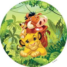 the lion and the mouse in the jungle with their cubs on it's back