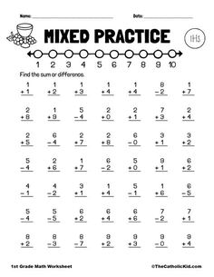 the worksheet for mixed practice is shown in black and white with numbers on it