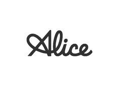 the word alice written in black ink on a white background