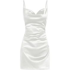 Elevate Your Wardrobe With This Stunning Satin Spaghetti Strap Mini Dress, Perfect For Any Cocktail Party Or Special Occasion. Designed With A Sexy Slip Style And A Cowl Neck, This Silky Dress Drapes Beautifully, Accentuating Your Curves With A Slim Fit. The Adjustable Spaghetti Straps And Sleeveless Design Highlight Your Shoulders, Adding An Alluring Touch. Crafted From High-Quality Polyester, This Dress Offers A Slight Stretch For A Comfortable Fit. The Luxurious Satin Material Provides A Shee Spaghetti Strap Mini Dress, Silky Dress, Dress Spaghetti, Cocktail Party Dress, Versatile Dresses, Satin Dress, Types Of Dresses, Spaghetti Strap Dresses, White Mini Dress