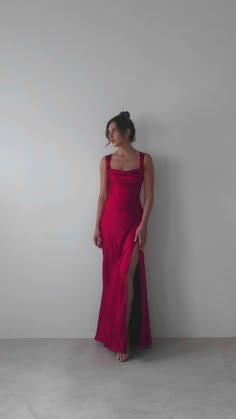 Riviera Soft Satin Maxi Gown | Berry Red Matric Dress, Oh Hello Clothing, Red Formal Dresses, Silk Prom Dress, Cute Formal Dresses, Red Satin Dress, Prom Dress Inspo, Classic Glamour, Classy Prom Dresses