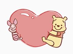 winnie the pooh and piglet holding a big heart