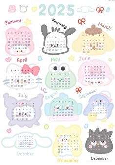 Sanrio 2025 Calendar, 2025 Hello Kitty Calendar, Diy 2025 Calendar, 2025 Cute Calendar, 2025 Calender Aesthetic, Hello Kitty 2025 Calendar, Cute 2025 Calendar, Cute Things To Print Out For Your Room