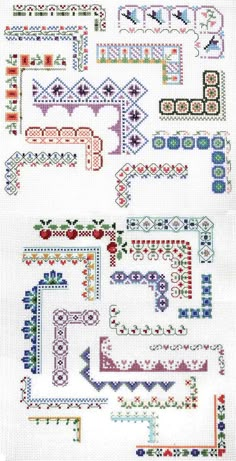 cross stitch pattern with different designs and colors