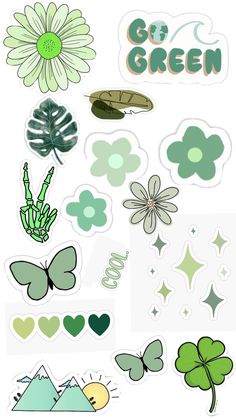 green stickers with flowers and butterflies on them