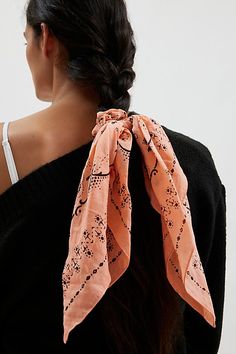 Bandana print scrunchie with handkerchief detailing. Features Bandana handkerchief scrunchie Bandana-print scrunchie Longline silhouette Content + Care Cotton Spot clean Imported | Bandana Handkerchief Scrunchie in Peach, Women's at Urban Outfitters Bandana Print, Long A Line, And Sign, Scrunchies, Women's Accessories, Urban Outfitters, Sign Up, In Store