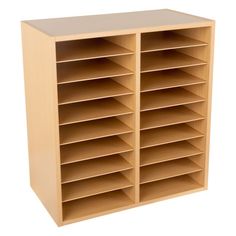 a bookcase with many shelves on each side