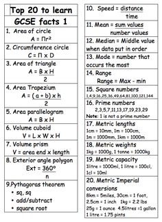 the top 20 to learn gcse math worksheet