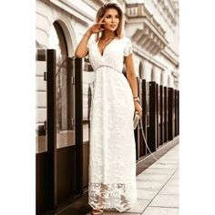 Limited Edition! Make A Statement In This Stunning Boho White Lace Bridal V-Neck Maxi Dress From Ditzys Boutique. Made From High-Quality Polyester And Featuring A Solid Pattern With Short Sleeves, This Dress Is Perfect For Any Occasion. The Elegant V-Neckline And Long Dress Length Provide A Touch Of Sophistication, While The Lace Fabric Adds A Bohemian Vibe. Whether You're Attending A Wedding, Holy Communion, Party, Or Just A Casual Day Out, This Dress Will Make You Feel Confident And Stylish. I White V-neck Short Sleeve Party Dress, White V-neck Fitted Maxi Dress, Elegant V-neck Maxi Dress With Lace Trim, Chic V-neck Maxi Dress With Lace Trim, White V-neck Summer Wedding Dress, Summer White V-neck Wedding Dress, White V-neck Maxi Dress, V-neck Maxi Dress With Lace Trim, White V-neck Maxi Dress With Lace Trim