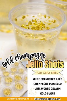 an ad for jello shots with gold sprinkles in it and the words,