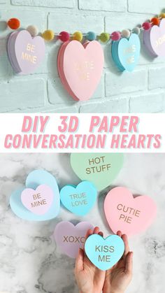 the diy 3d paper conversation hearts are easy to make and perfect for valentine's day