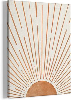 an orange and white painting with sun rays coming out of the center canvas wall art print