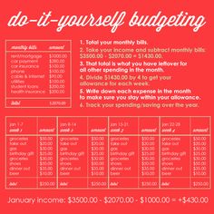 a red poster with the words do it yourself budgeting on it and an orange background