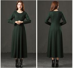 Long sleeve wool dress Dark green wool dress maxi wool | Etsy Green A-line Maxi Dress For Fall, Winter A-line Maxi Dress, Green Long Winter Dress, Long Green Winter Dress, Winter Long Sleeve Maxi Dress For Work, Long Sleeve Maxi Dress For Winter Workwear, Long Green Midi Dress For Fall, Winter A-line Long Sleeve Dress, Solid Color A-line Long Sleeve Winter Dress