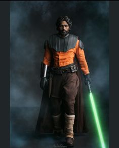 a star wars character with a green light saber