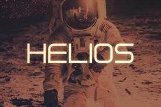 an astronaut is walking on the ground with his hand in his pocket and words that read, helios